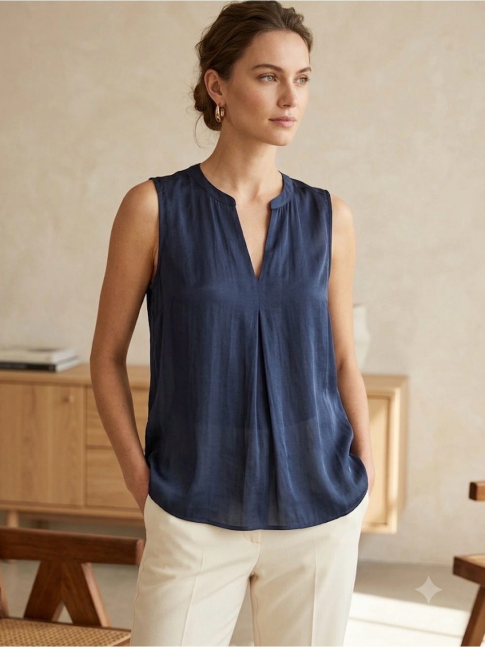 Tart Sleeveless V-Neck Camisole in Navy